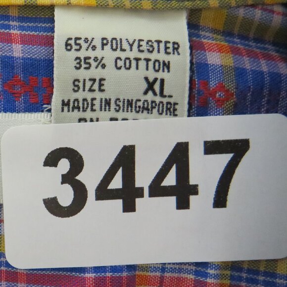 Basic Options* Men's Short Sleeve Button Down Straight Hem Pocket Plaid Shirt~XL - Picture 4 of 10